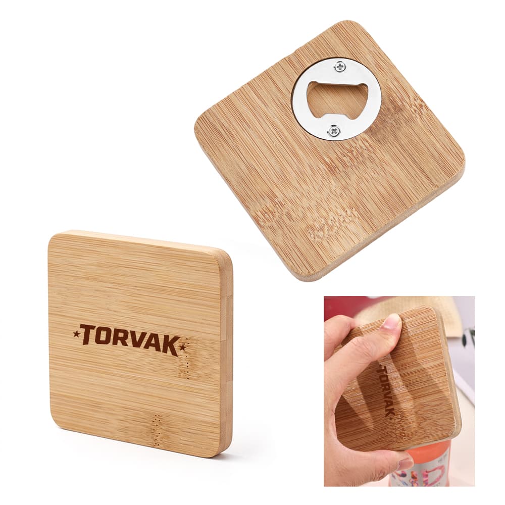 Bamboo Drink Coaster w/ Bottle Opener