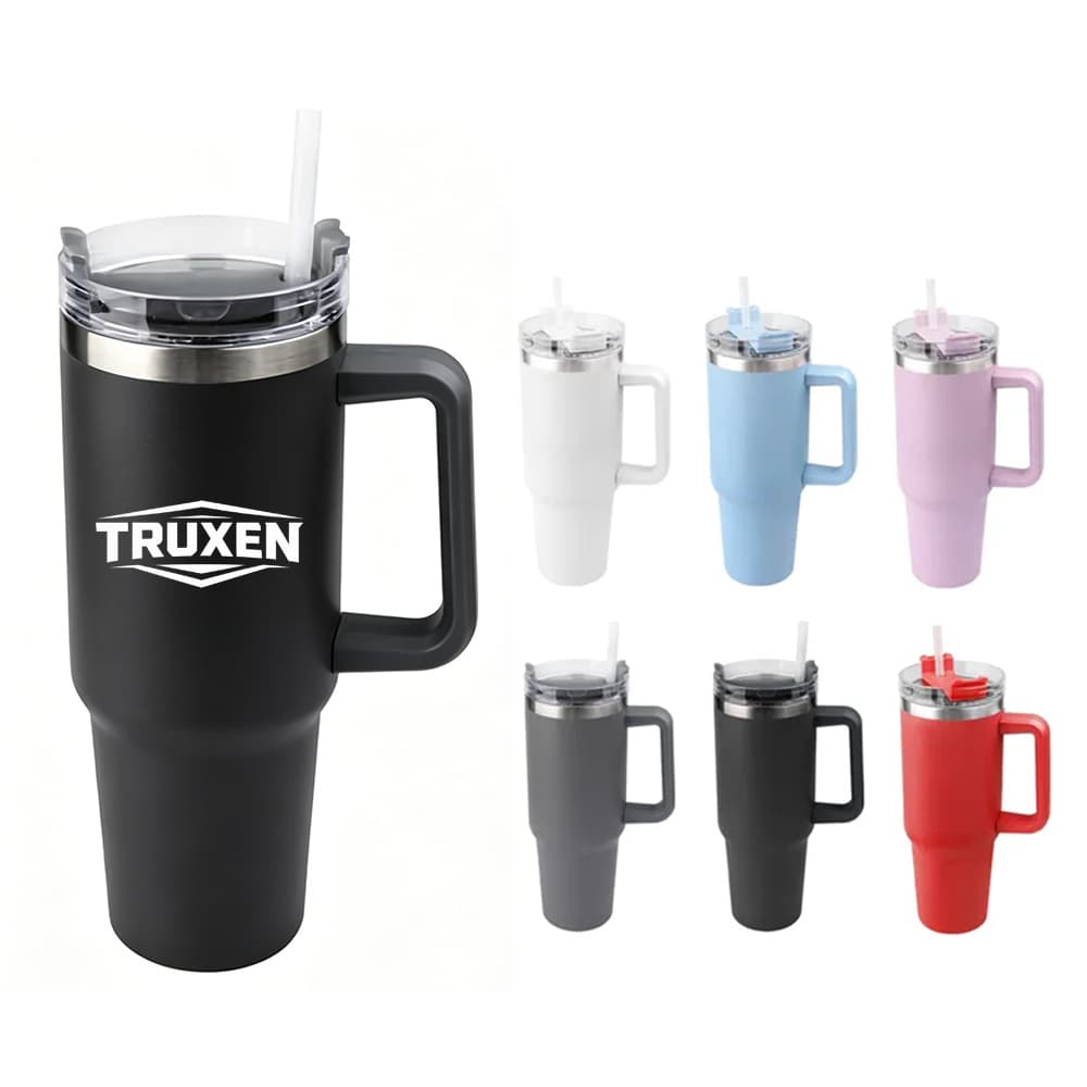 40oz Vacuum-Insulated Travel Tumbler w/ Handle & Straw - Custom Wholesale TUMBLERS | Alogo Solutions