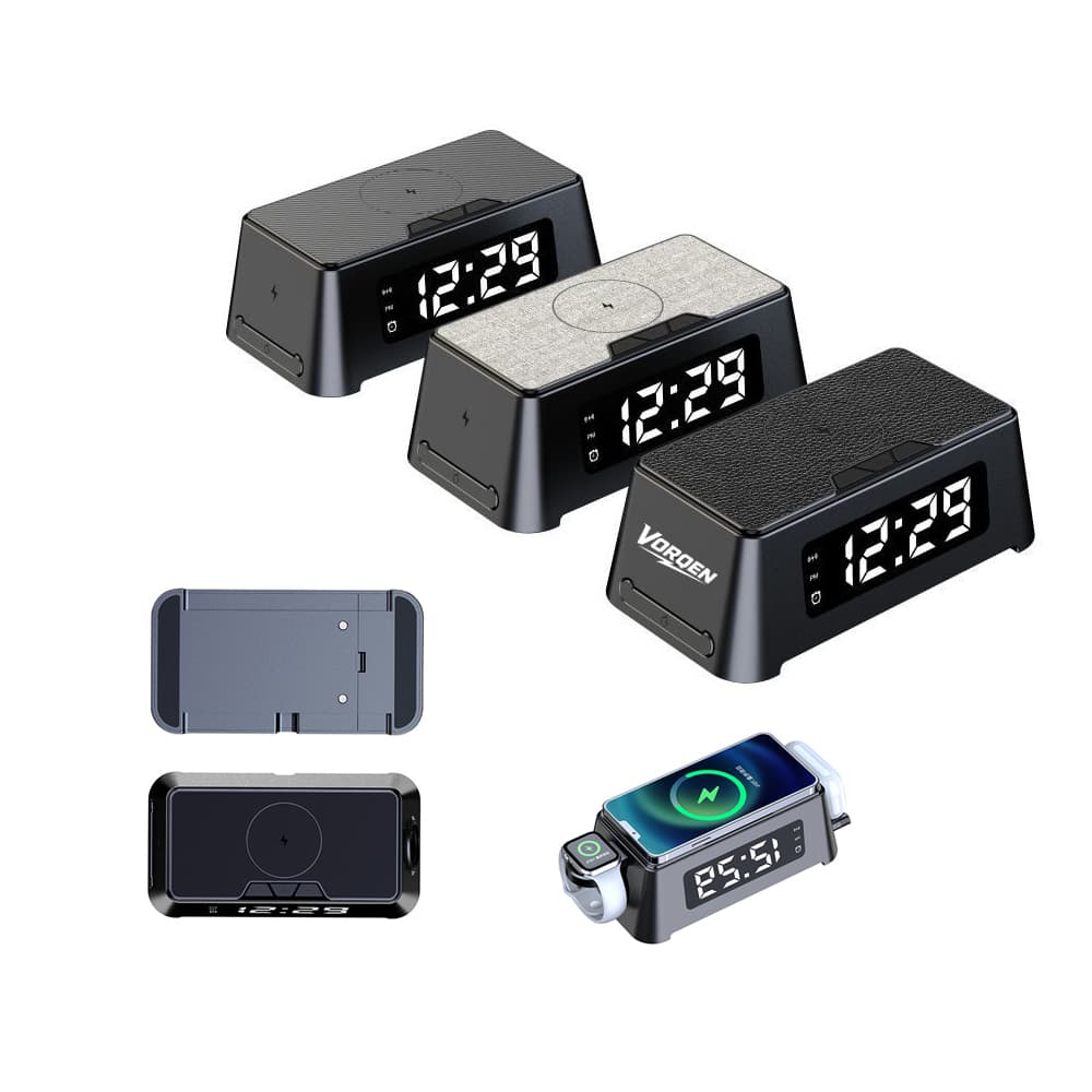 Desktop 4-in-1 Wireless Charger Digital Clock - Custom Wholesale BATTERY RECHARGERS & ADAPTORS WIRELESS QI CHARGER | Alogo Solutions