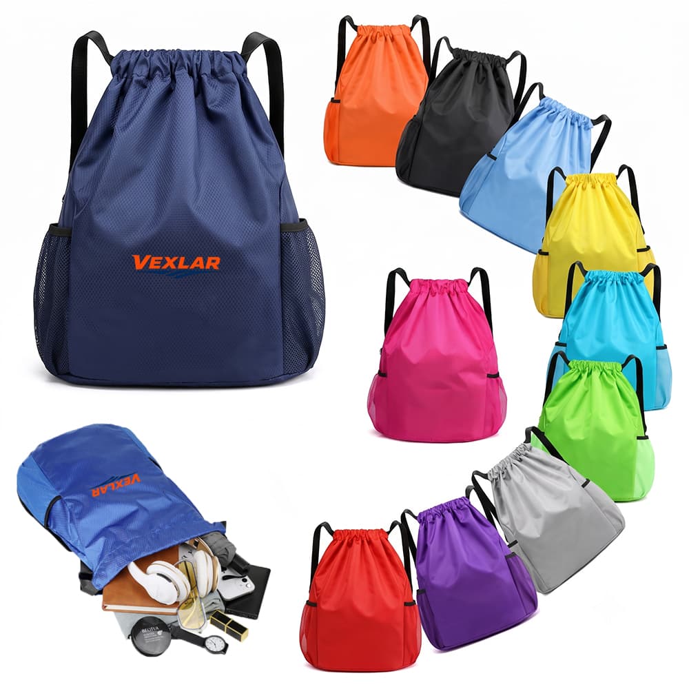 Large Waterproof Drawstring Backpack w/ Mesh Pockets - Custom Wholesale BAGS DRAWSTRING | Alogo Solutions