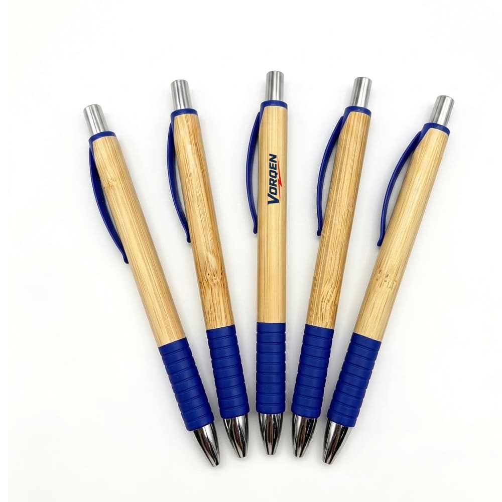 Bamboo Barrel Retractable Ballpoint Pen - Custom Wholesale PENS BALLPOINT WITH GRIP SECTION | Alogo Solutions